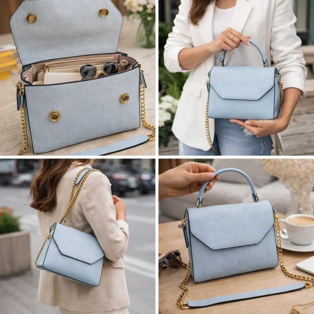 Genuine Leather Structured Handbag