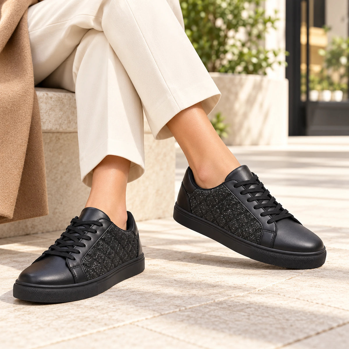 Women’s Quilted Shiny Sneakers