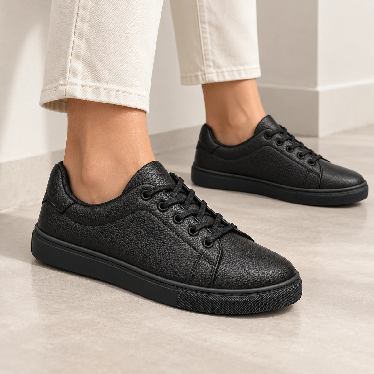Shoppingooo Model 1044 – Black Genuine Leather Lace-Up Sneaker – lifestyle-06