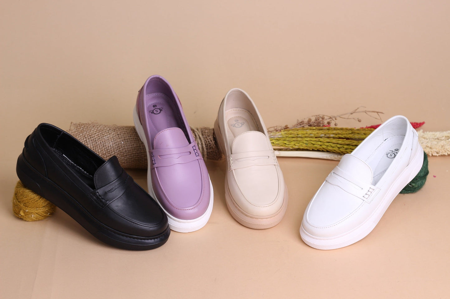 Women's genuine leather shoes, colorful high sole, 100% Egyptian industry