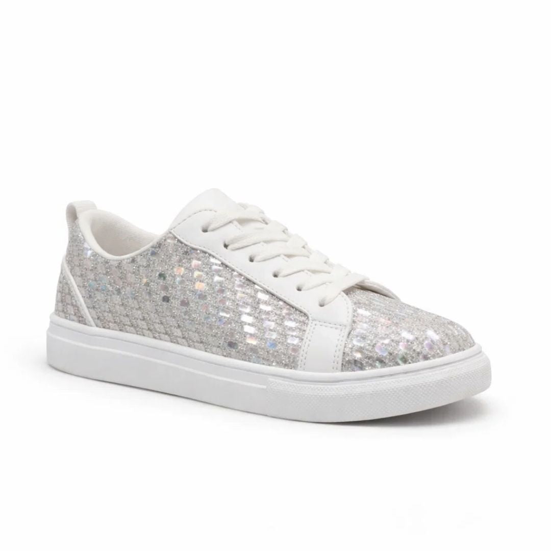 Silver glitter sneaker on a white background