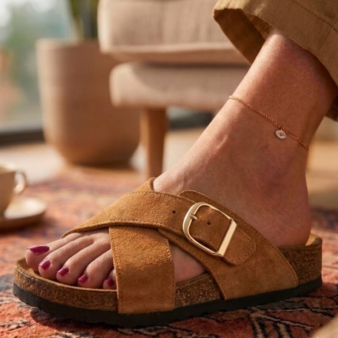 Women’s Genuine Leather Cross Strap Slippers