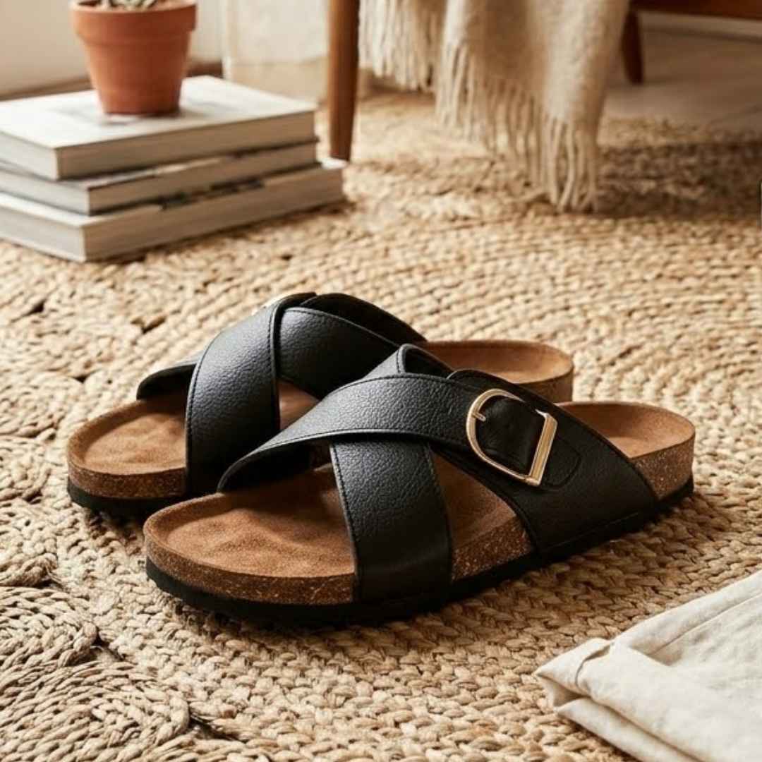Women’s Genuine Leather Cross Strap Slippers