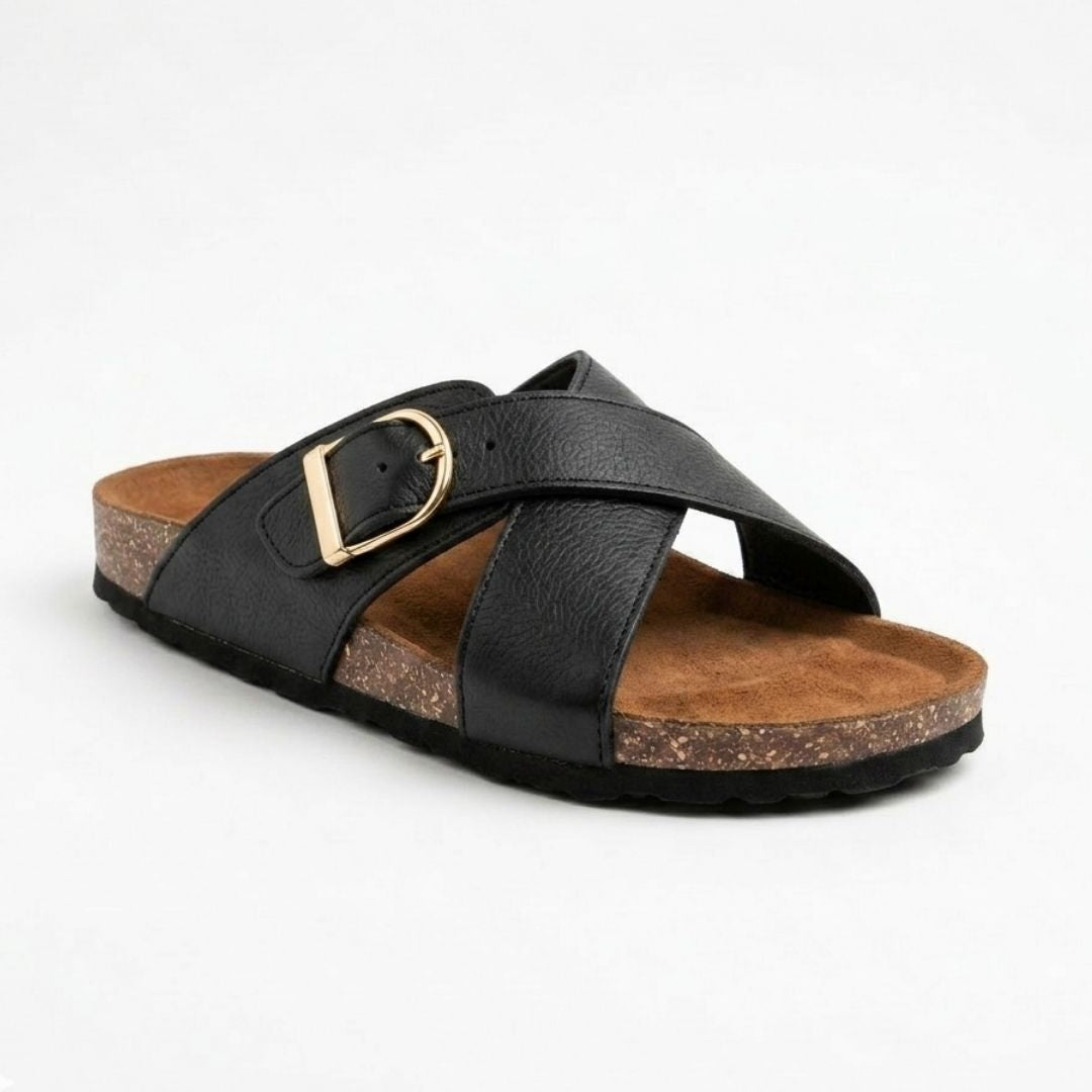 Women’s Genuine Leather Cross Strap Slippers