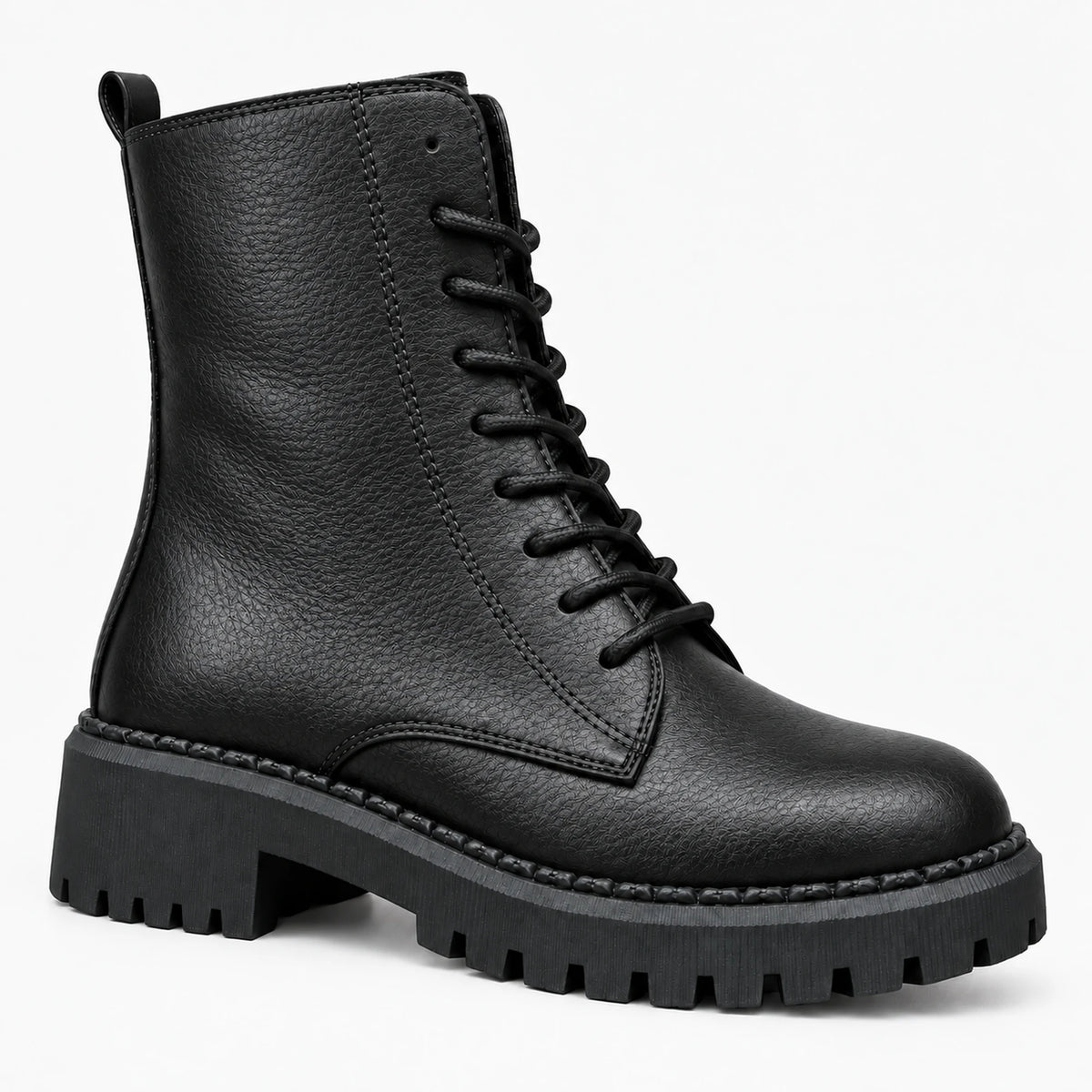 Women's Genuine Leather Combat Boot – Lace-Up, Side Zip & Lug Sole