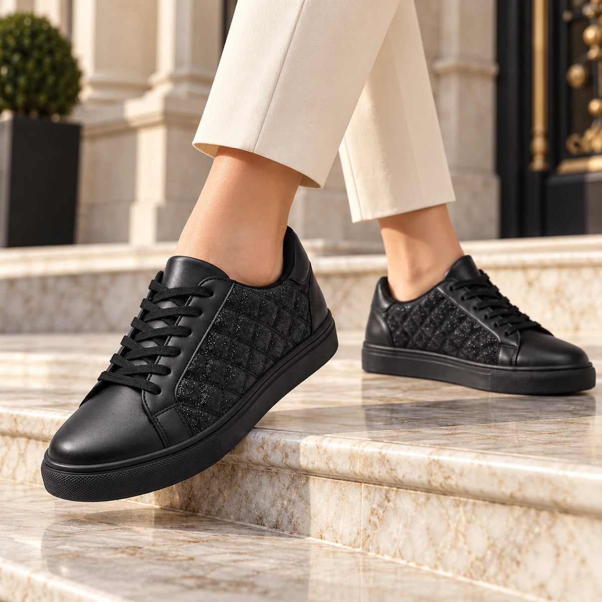 Women’s Quilted Shiny Sneakers