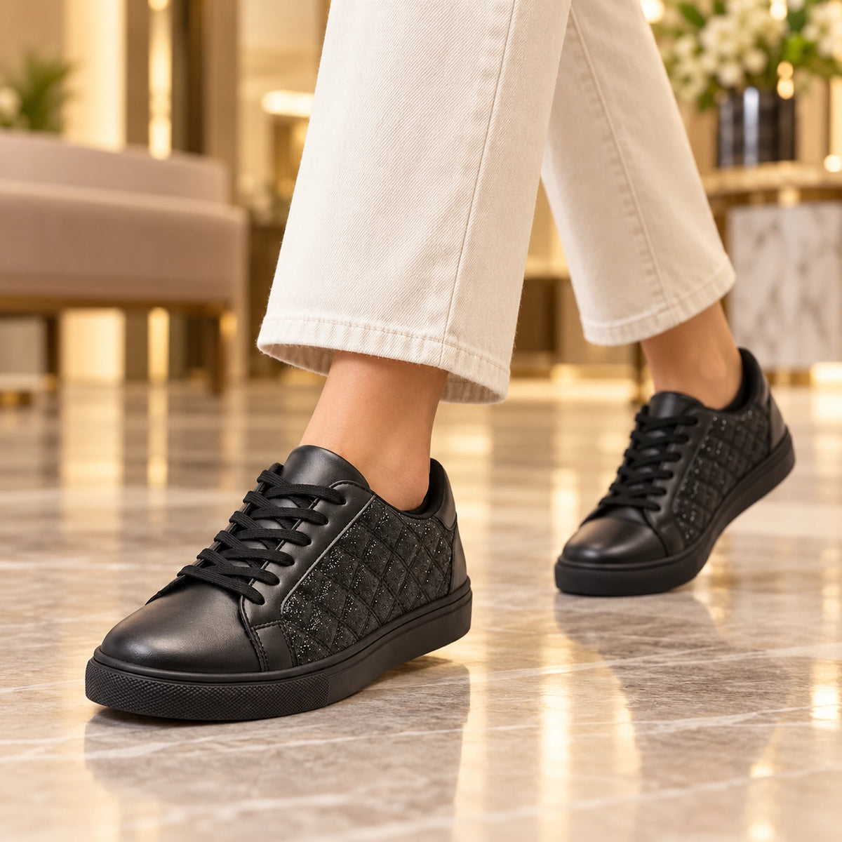 Women’s Quilted Shiny Sneakers