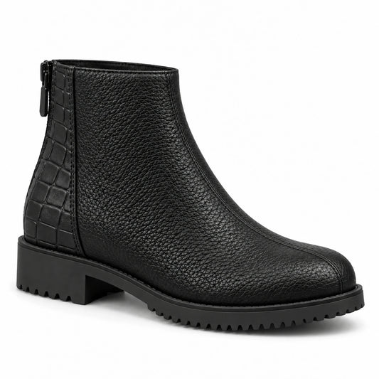 Women's Black Genuine Leather Ankle Boot – Side Zipper