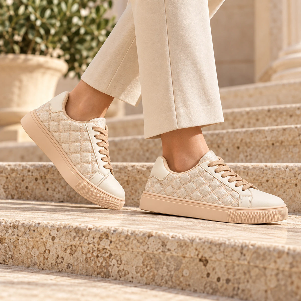 Women’s Quilted Shiny Sneakers