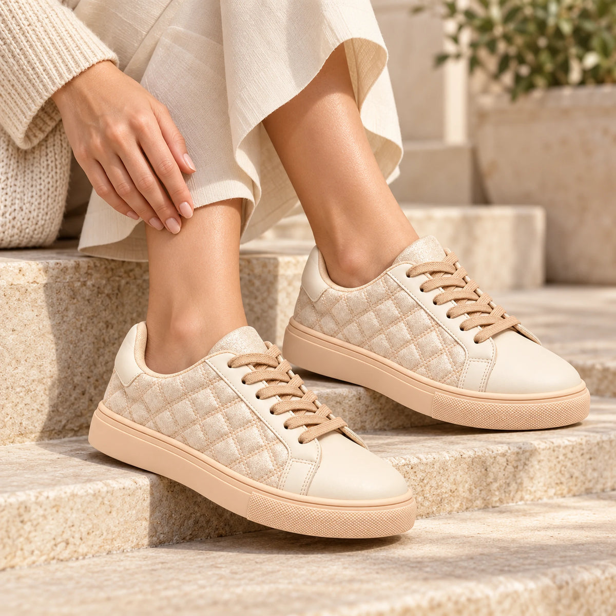 Women’s Quilted Shiny Sneakers