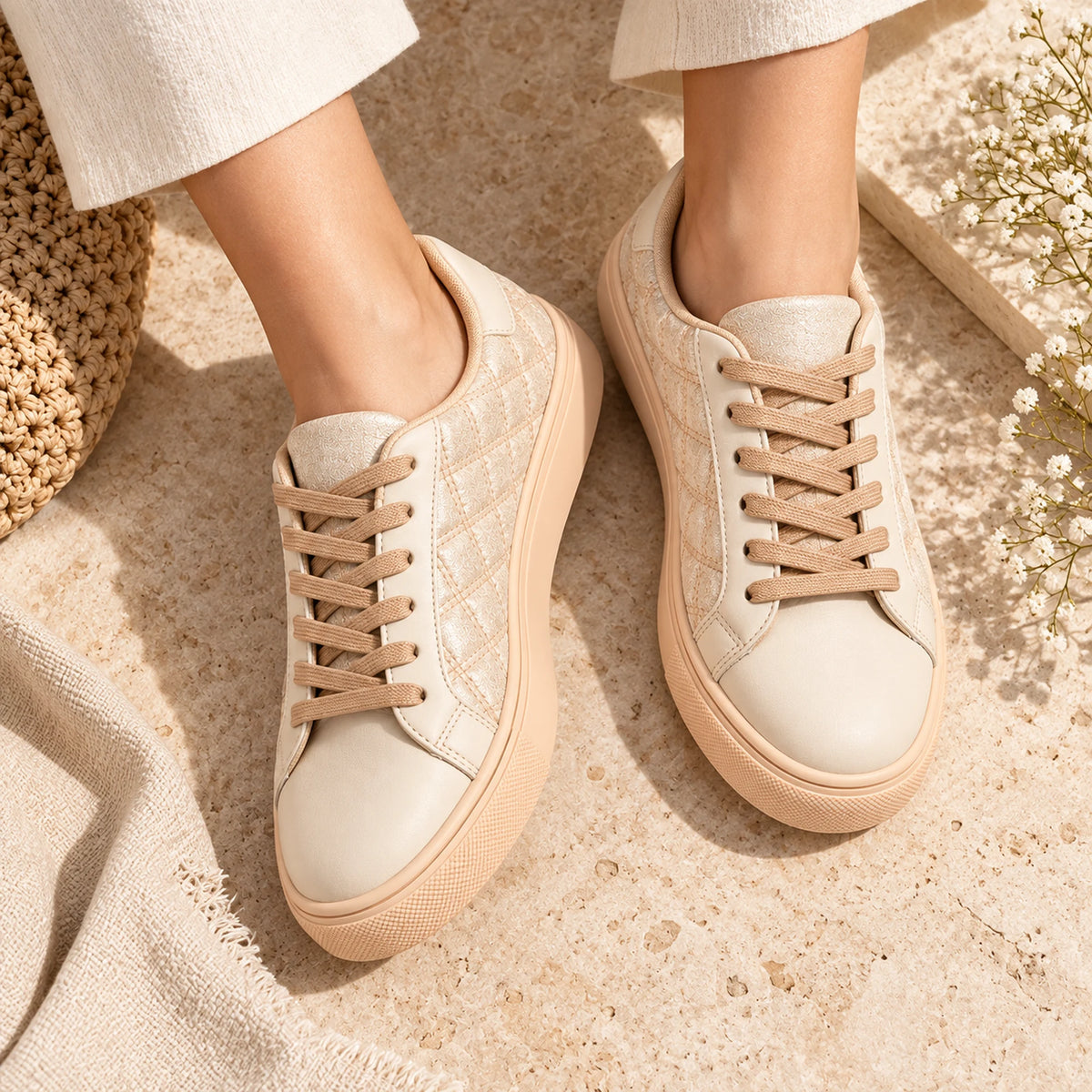 Women’s Quilted Shiny Sneakers