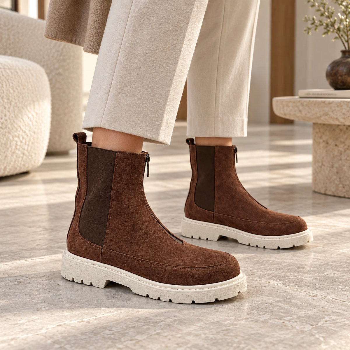 Brown leather women's boot lifestyle shot 5