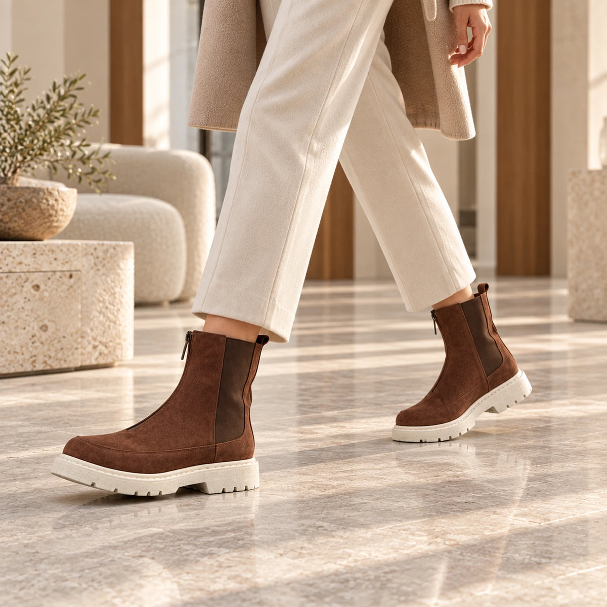 Brown leather women's boot lifestyle shot 3