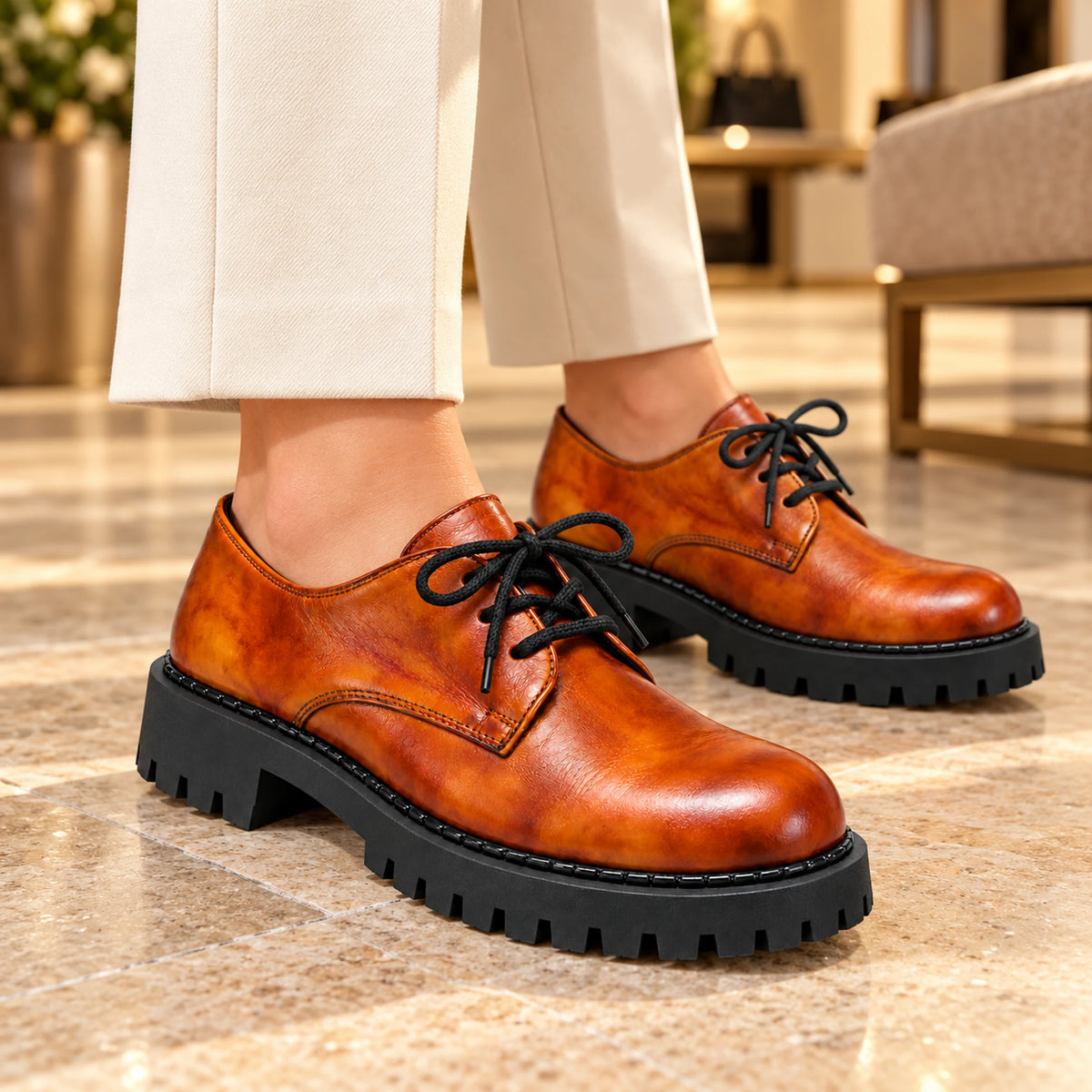 Genuine Leather Crocodile-Embossed Oxford