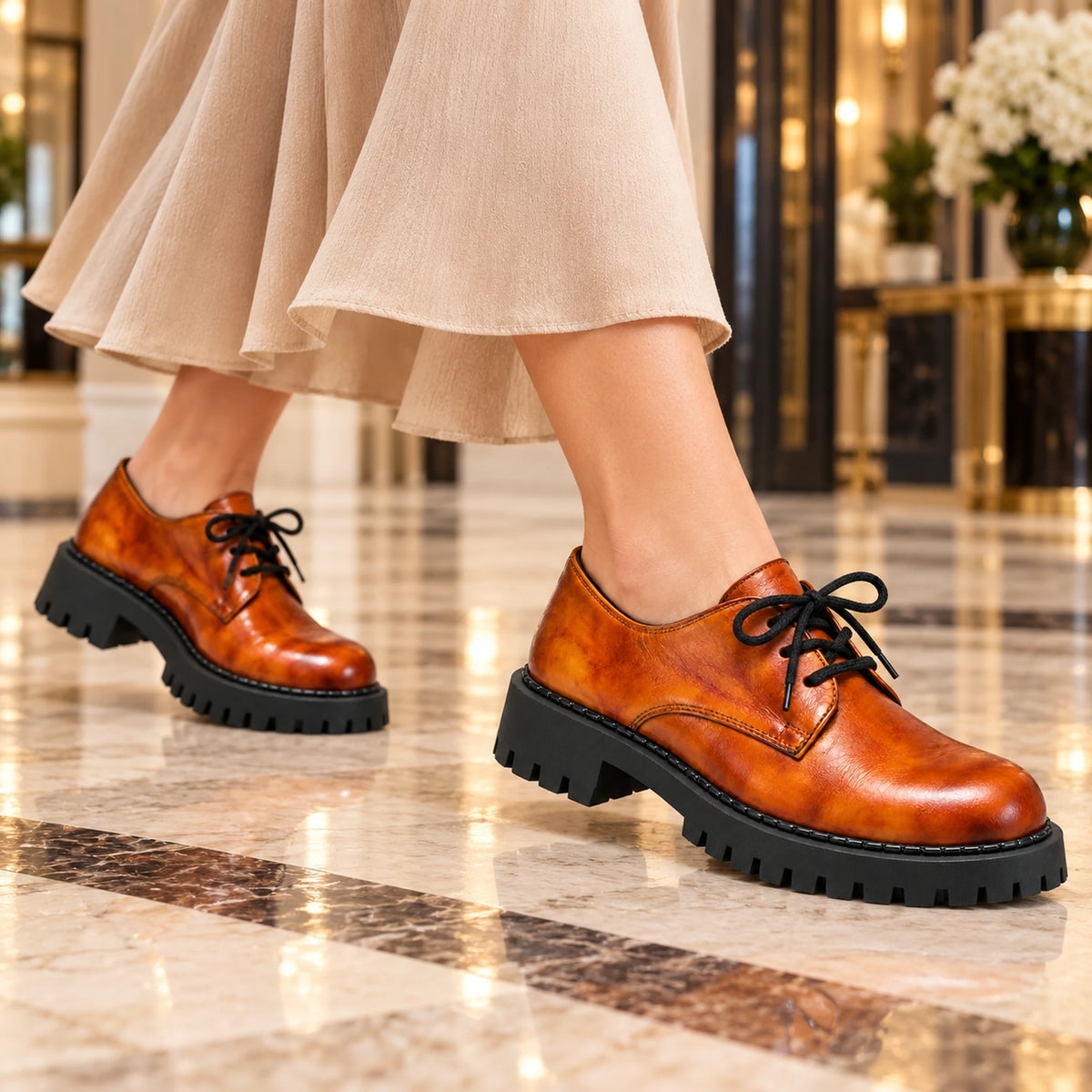 Genuine Leather Crocodile-Embossed Oxford
