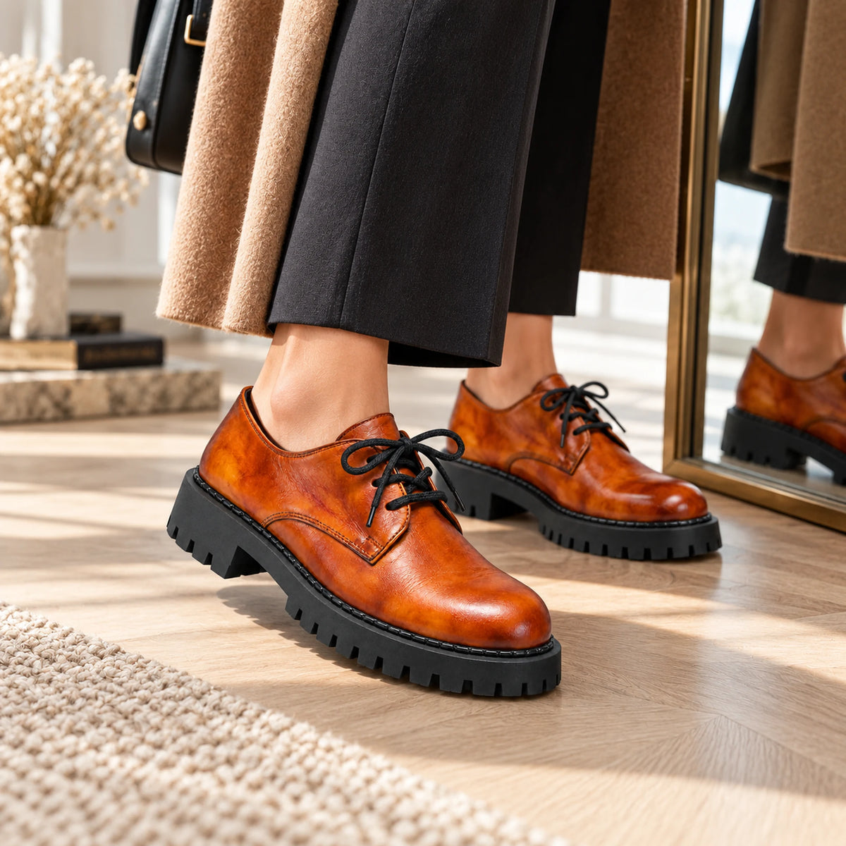 Genuine Leather Crocodile-Embossed Oxford