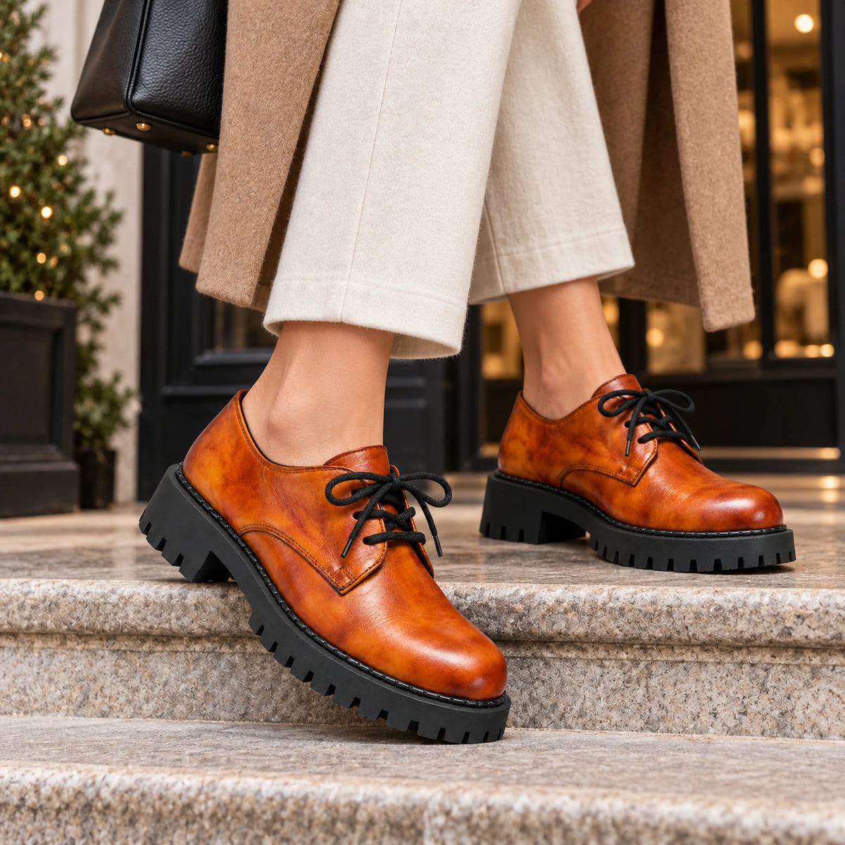 Genuine Leather Crocodile-Embossed Oxford