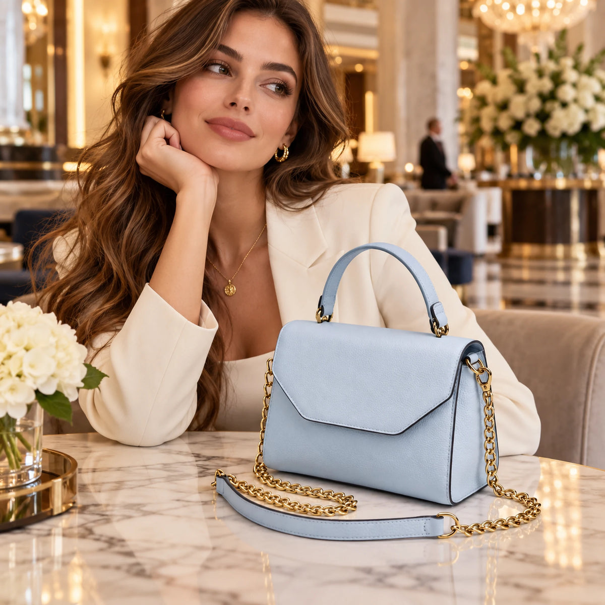 Genuine Leather Structured Handbag