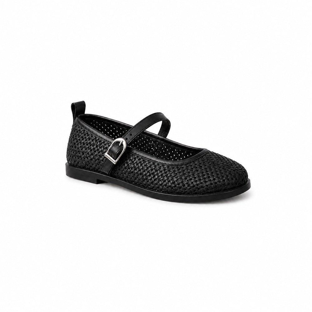 Women’s Woven Mary Jane Flats – Buckle Strap Casual Shoes