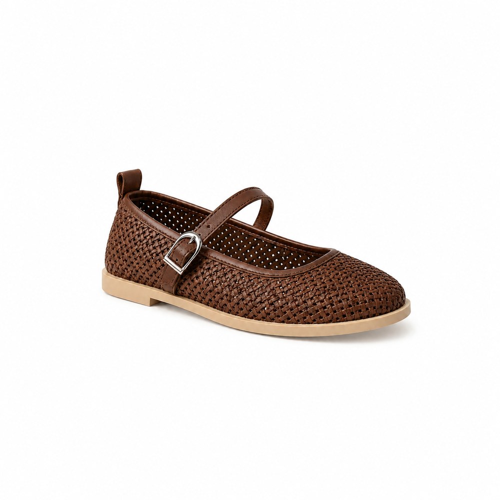 Women’s Woven Mary Jane Flats – Buckle Strap Casual Shoes