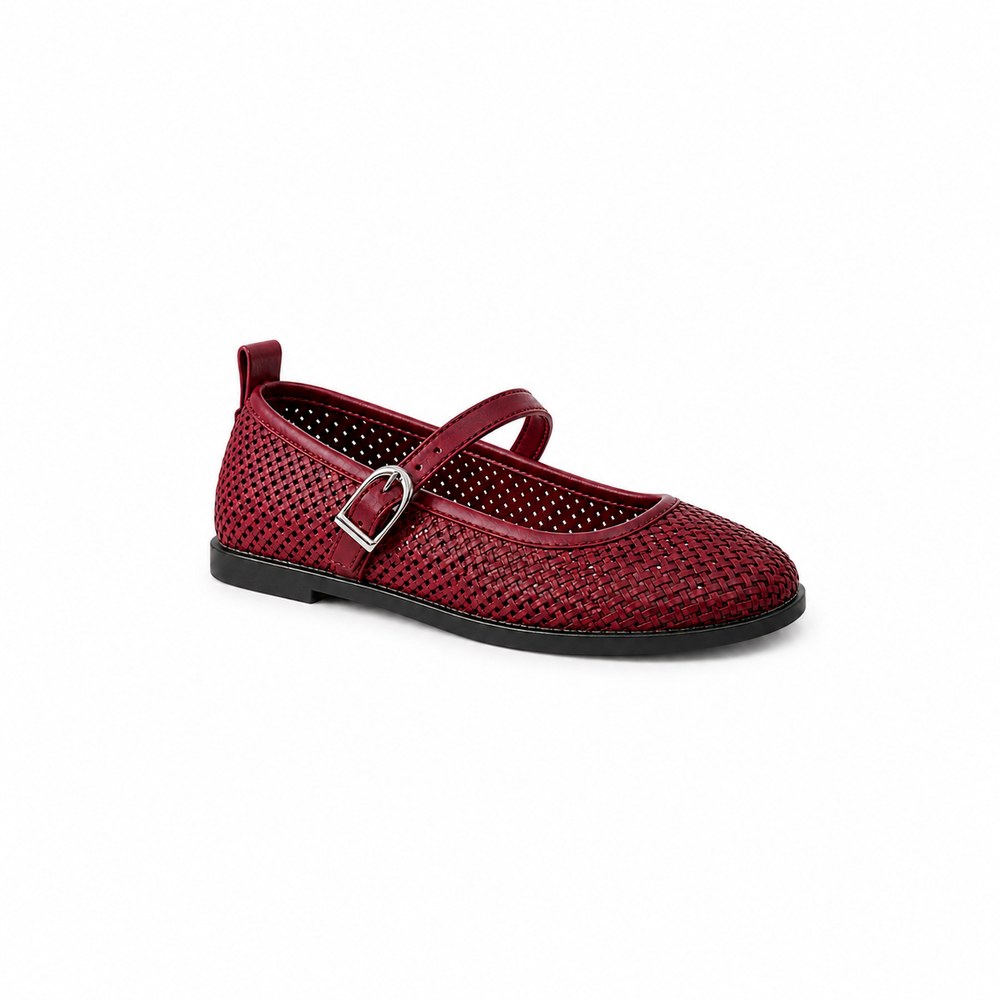 Women’s Woven Mary Jane Flats – Buckle Strap Casual Shoes