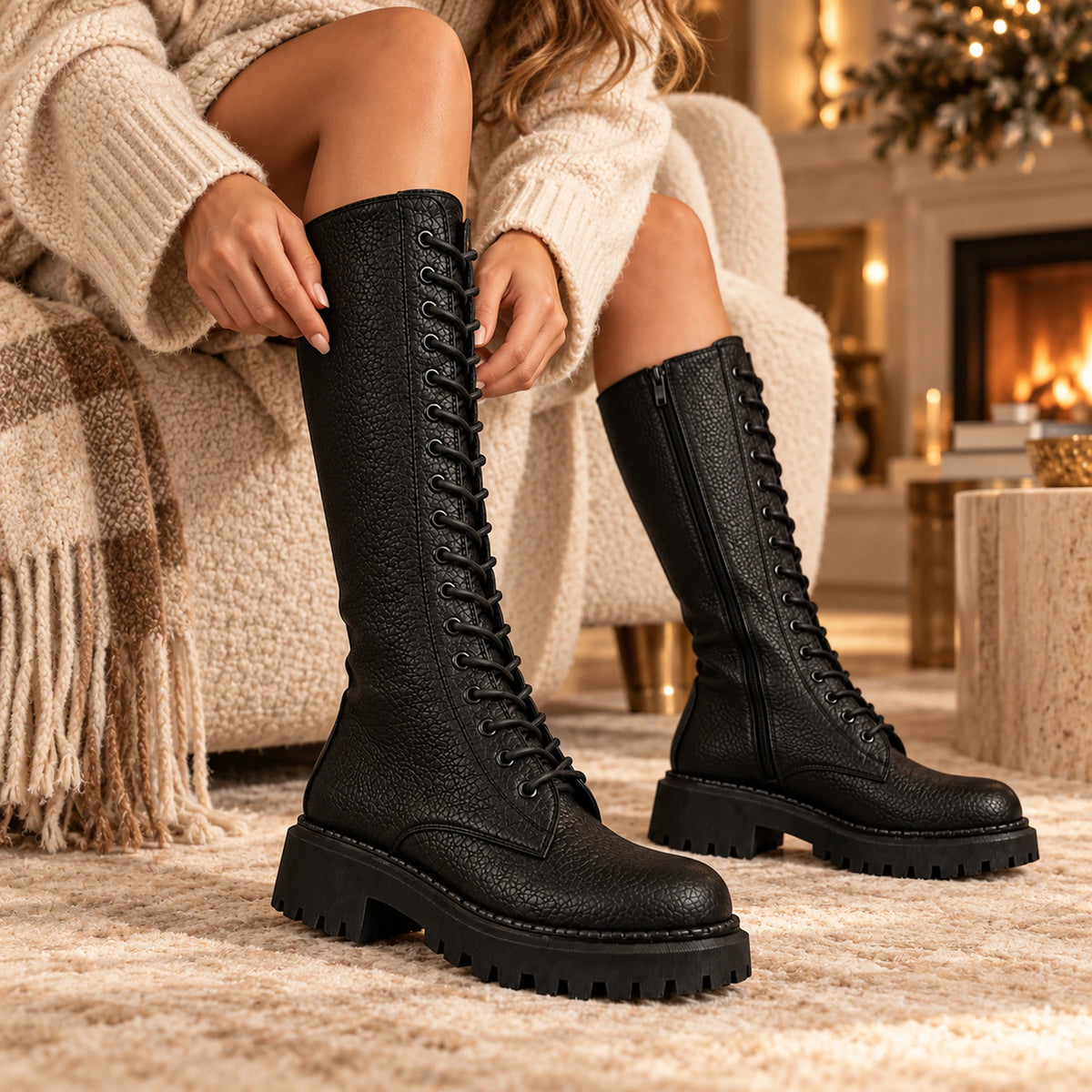 Women's Genuine Leather Tall Lace-Up Boot