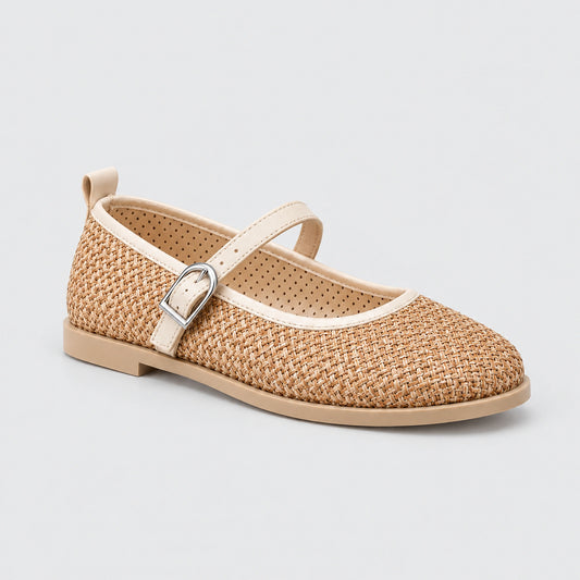 Women’s Woven Mary Jane Flats – Buckle Strap Casual Shoes
