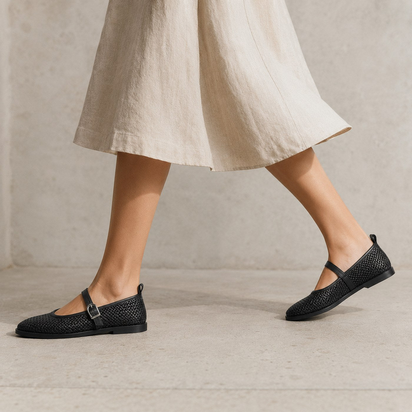 Women’s Woven Mary Jane Flats – Buckle Strap Casual Shoes
