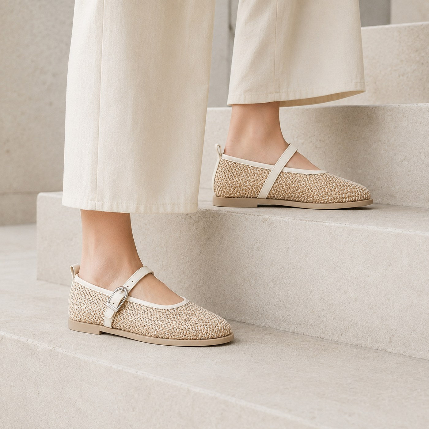 Women’s Woven Mary Jane Flats – Buckle Strap Casual Shoes