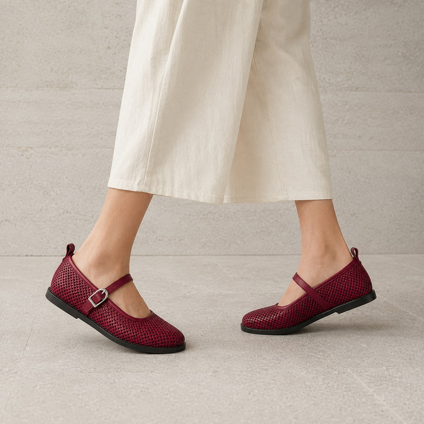 Women’s Woven Mary Jane Flats – Buckle Strap Casual Shoes