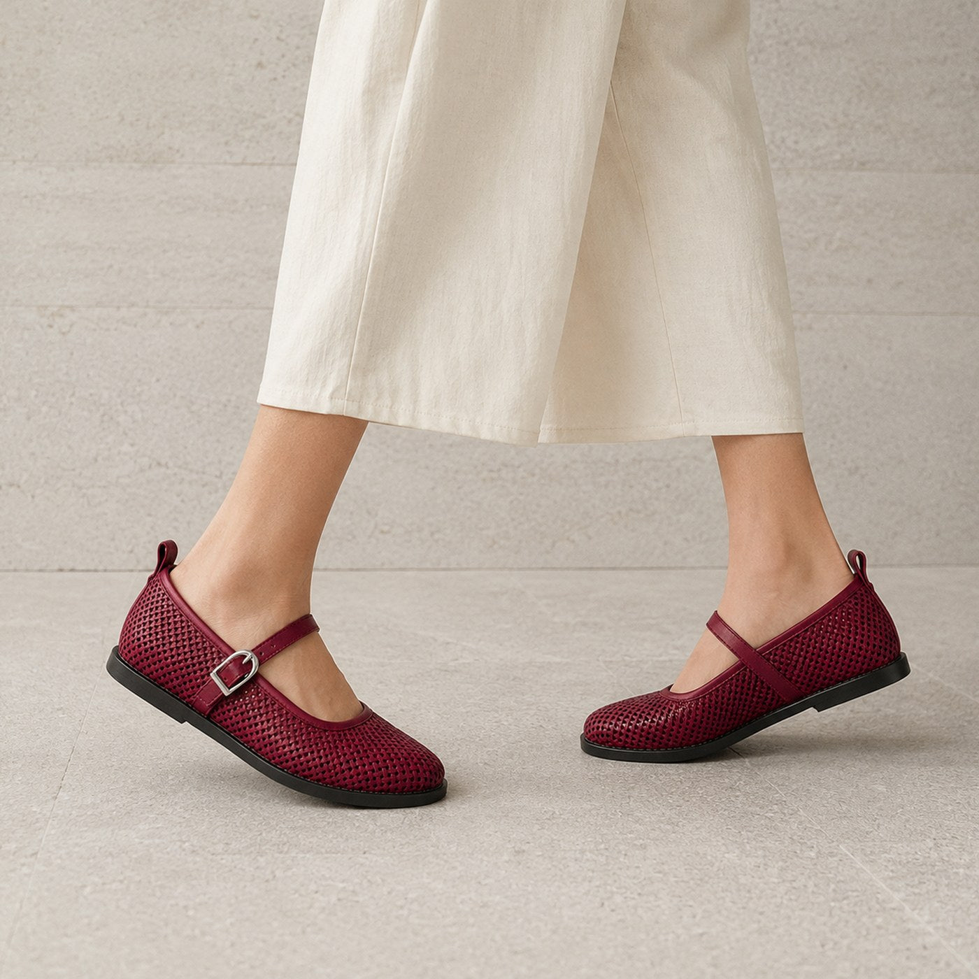 Women’s Woven Mary Jane Flats – Buckle Strap Casual Shoes