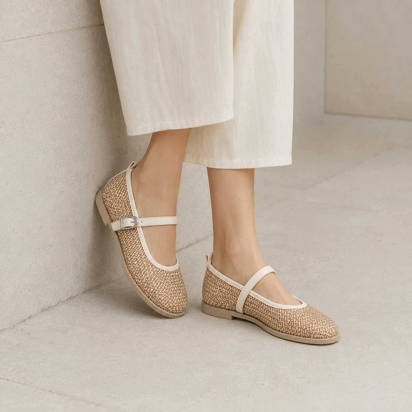Women’s Woven Mary Jane Flats – Buckle Strap Casual Shoes