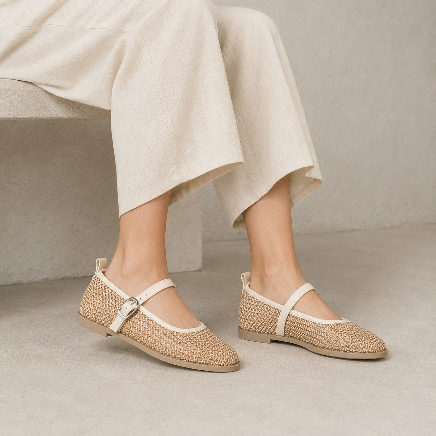 Women’s Woven Mary Jane Flats – Buckle Strap Casual Shoes