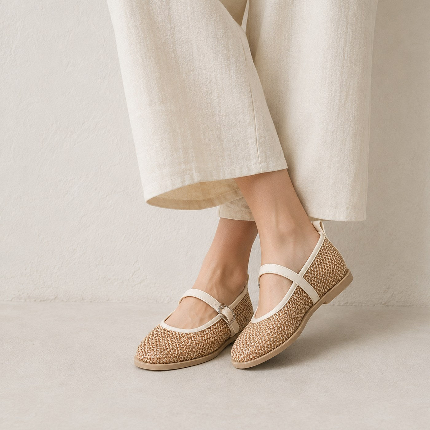 Women’s Woven Mary Jane Flats – Buckle Strap Casual Shoes