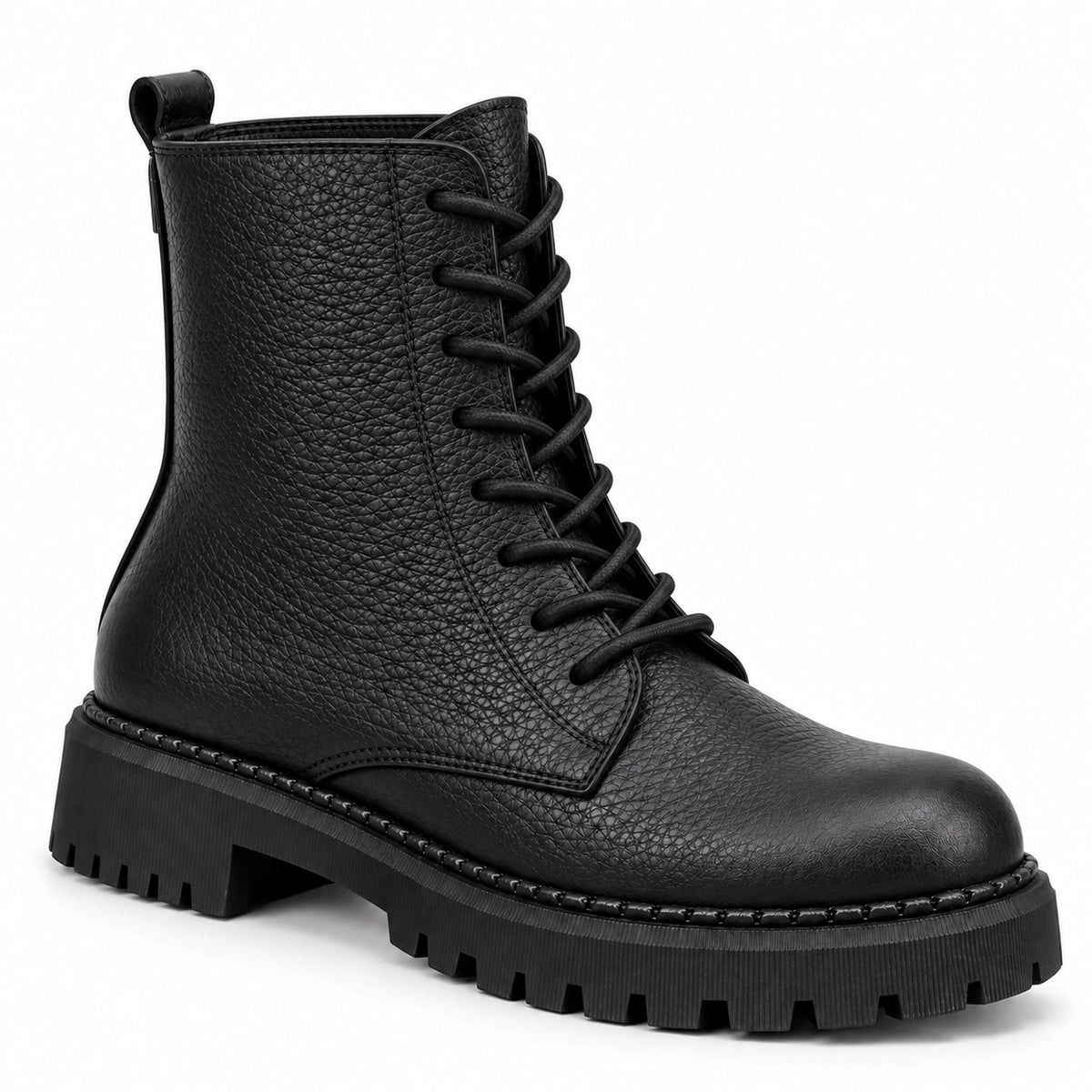 Women's Genuine Leather Combat Boot – Lace-Up, Side Zip & Lug Sole