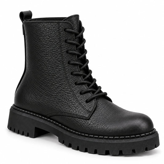 Women's Genuine Leather Combat Boot – Lace-Up, Side Zip & Lug Sole