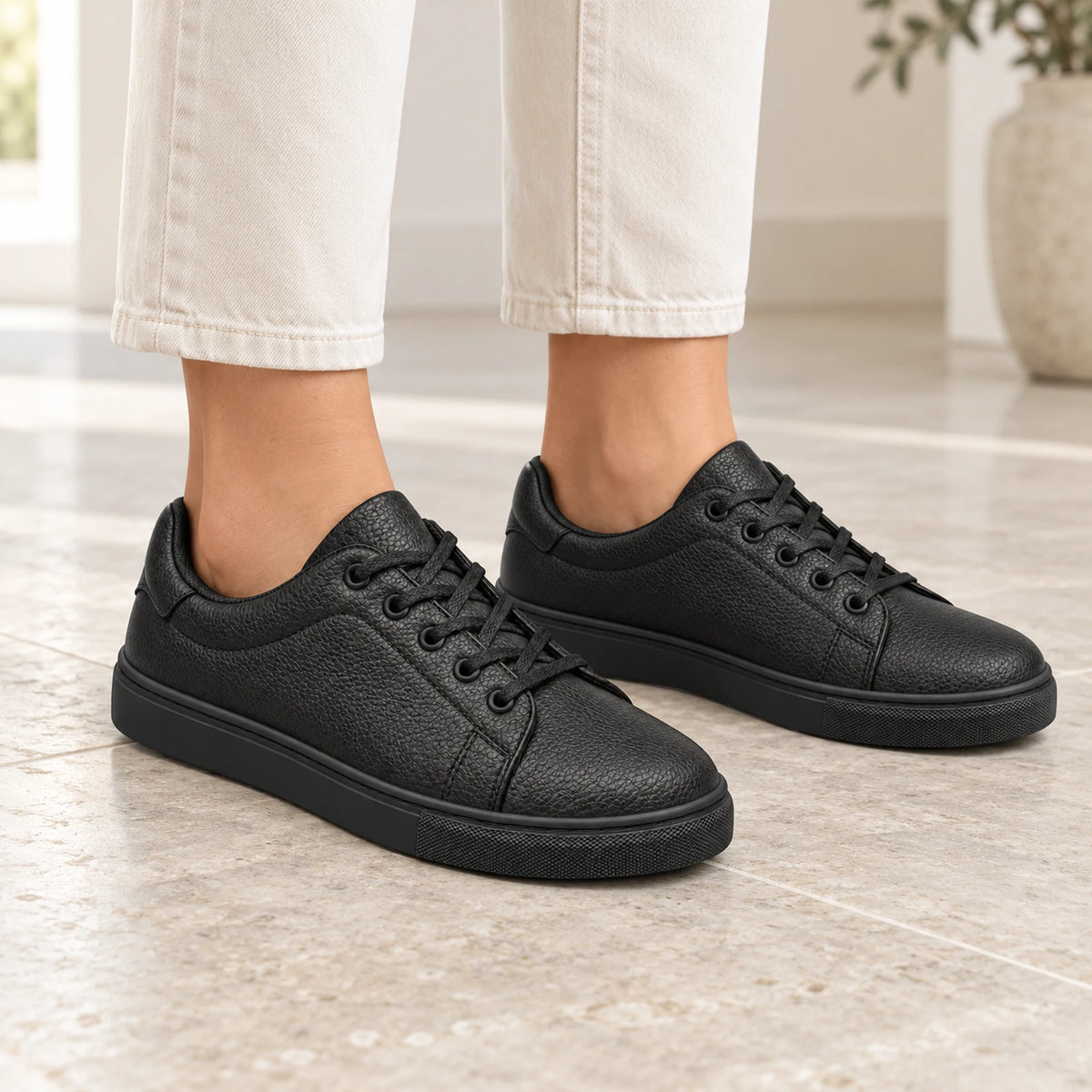 Shoppingooo Model 1044 – Black Genuine Leather Lace-Up Sneaker – lifestyle-01