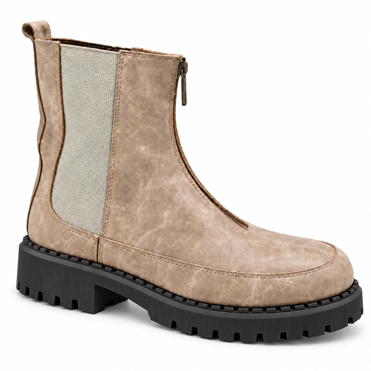 Women's Genuine Leather Chelsea Boot – Front Zip & Chunky Lug Sole