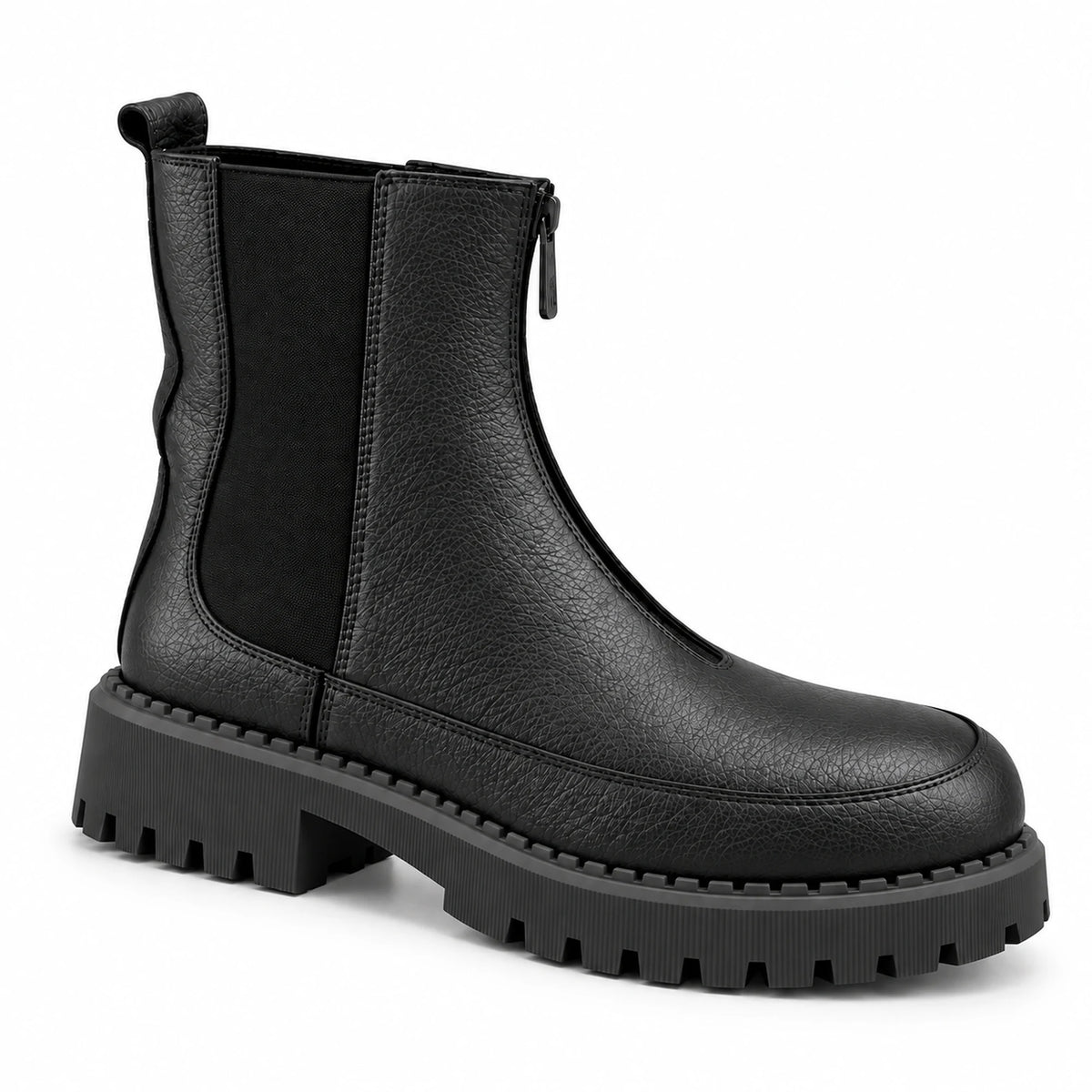 Women's Genuine Leather Chelsea Boot – Front Zip & Chunky Lug Sole