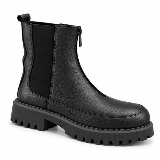 Women's Genuine Leather Chelsea Boot – Front Zip & Chunky Lug Sole