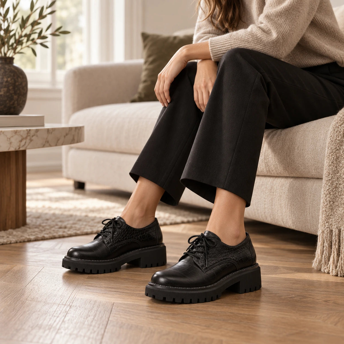 Genuine Leather Crocodile-Embossed Oxford