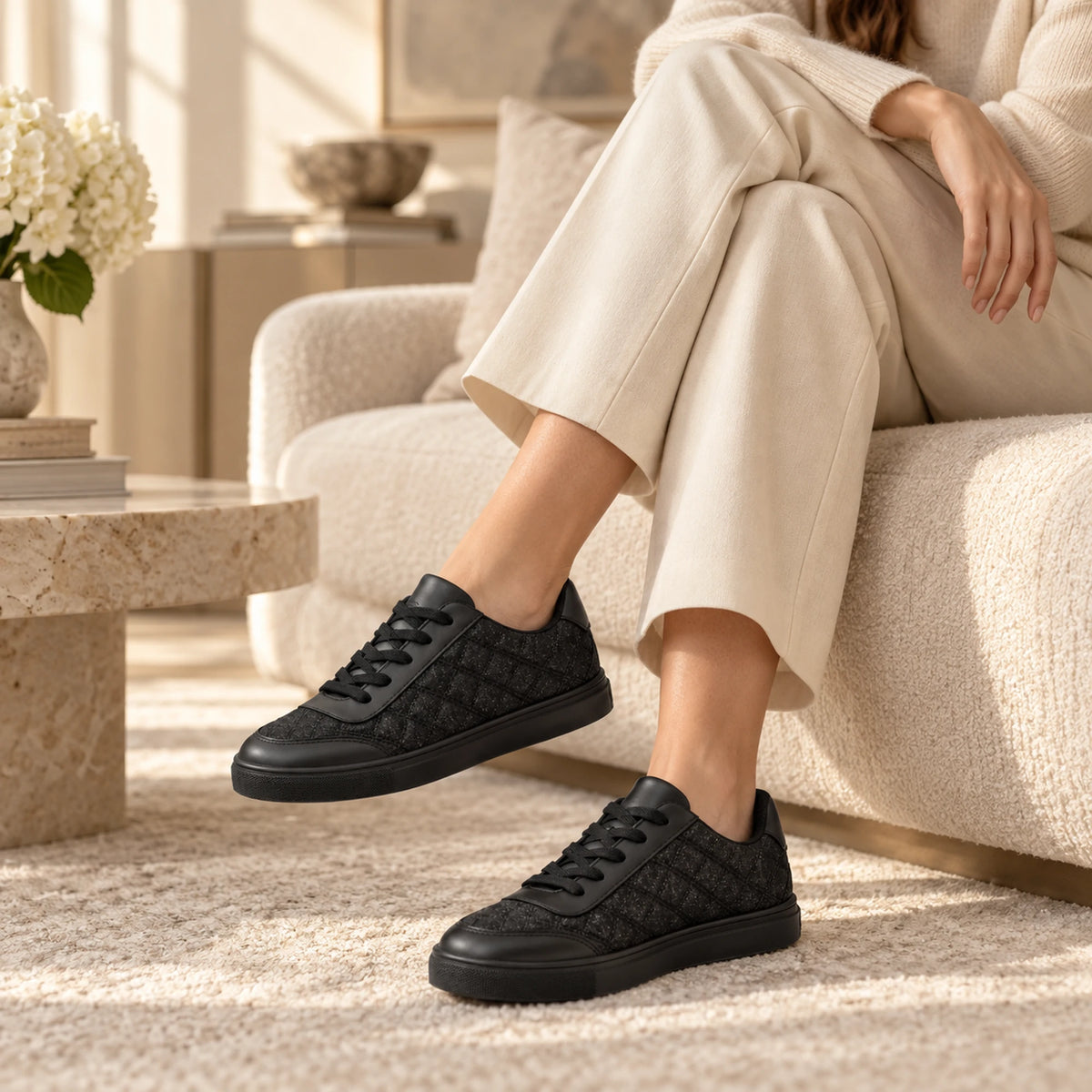 Black quilted sneaker lifestyle shot 4
