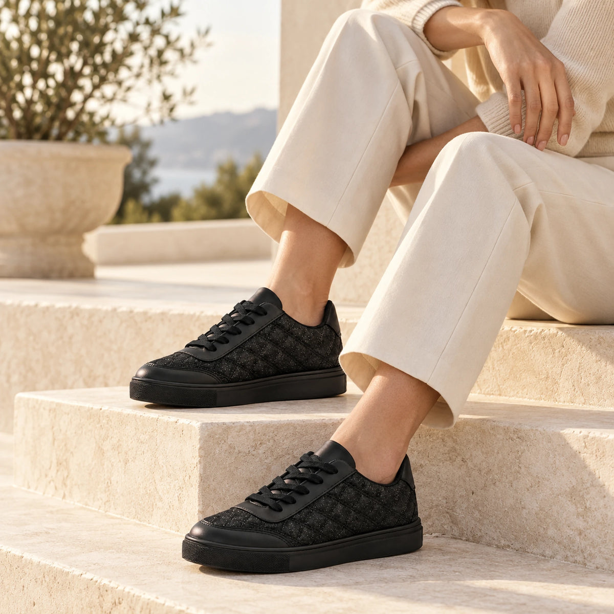 Black quilted sneaker lifestyle shot 3