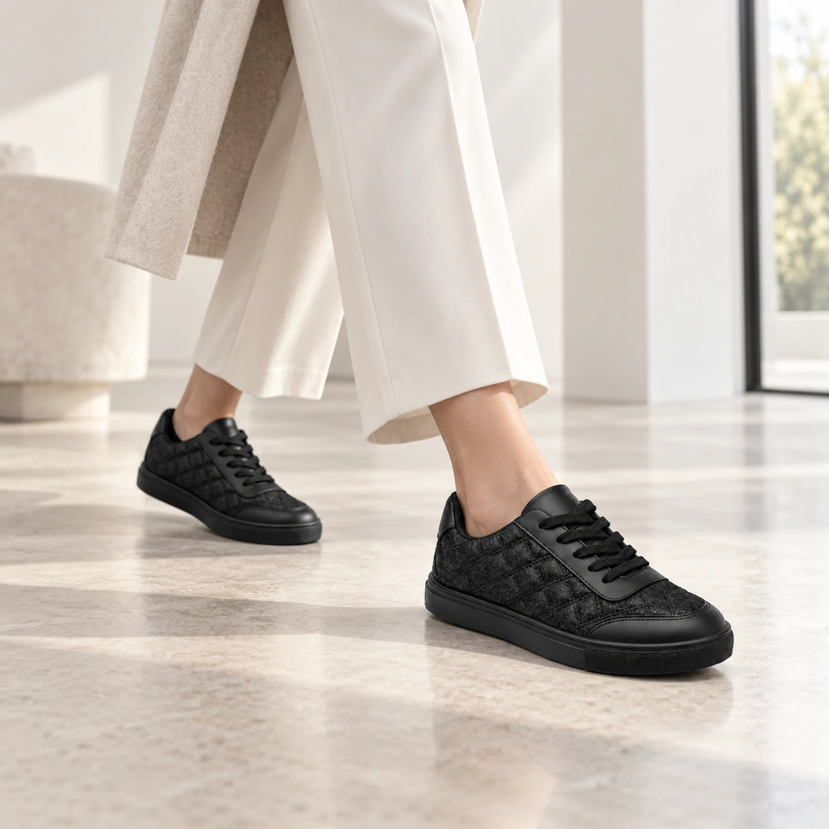 Black quilted sneaker lifestyle shot 6