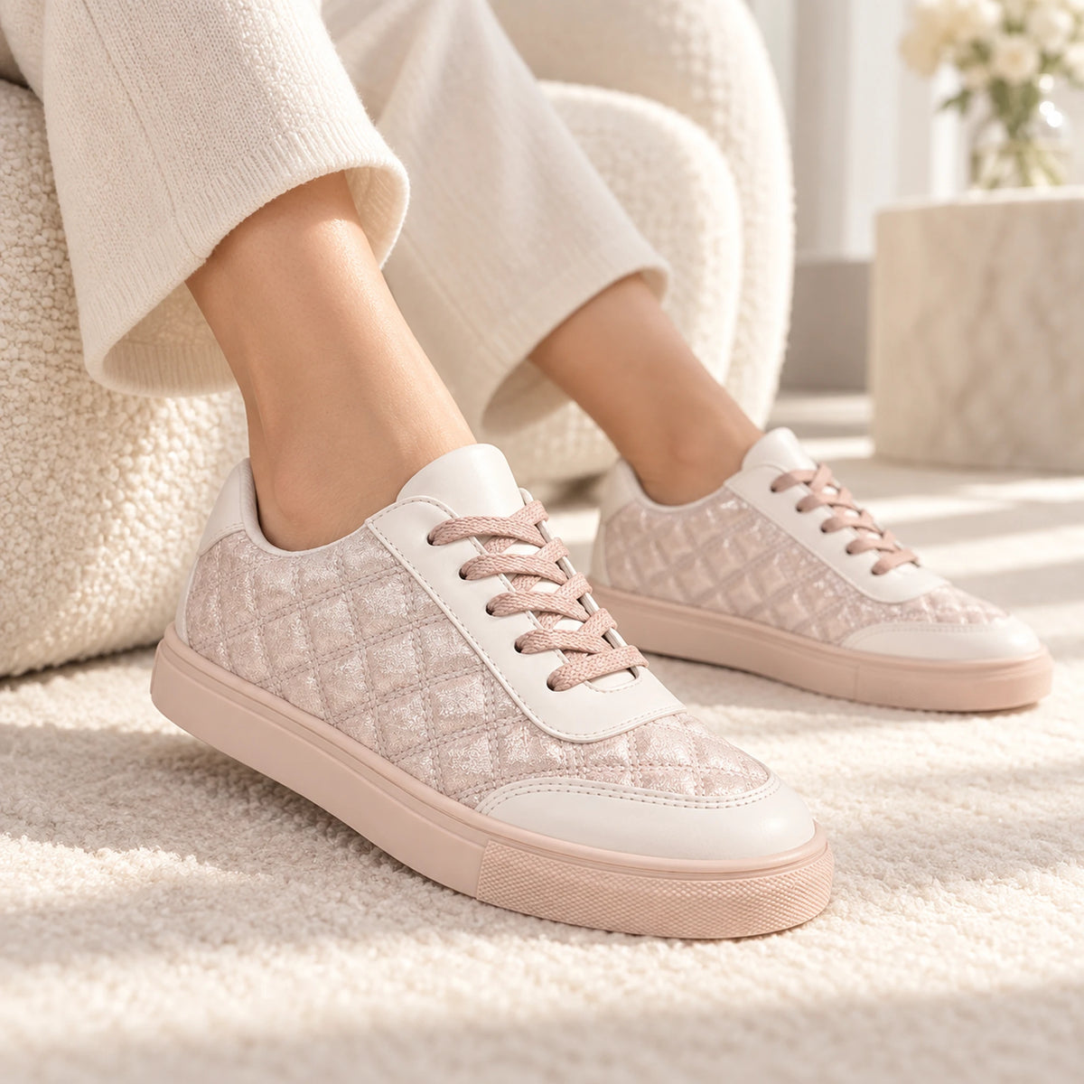 Blush quilted sneaker studio shot 1