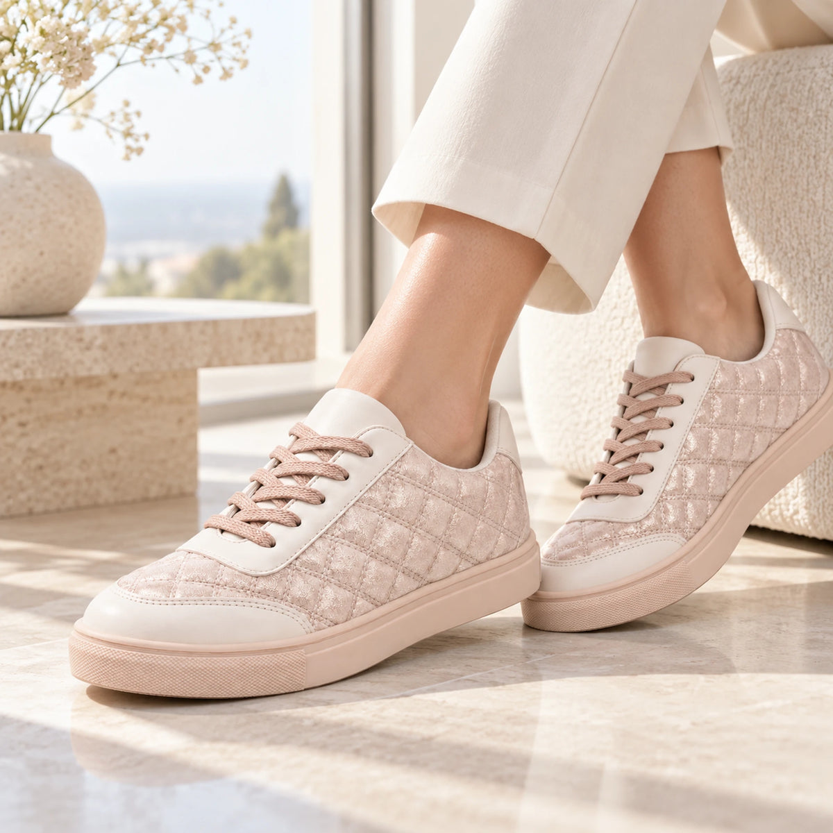 Blush quilted sneaker studio shot 2
