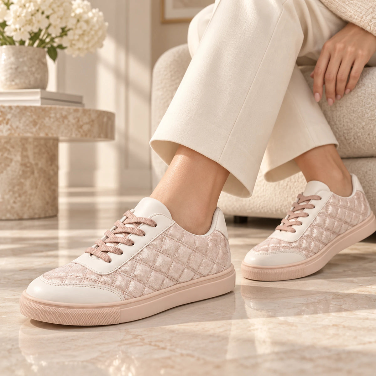 Blush quilted sneaker studio shot 6
