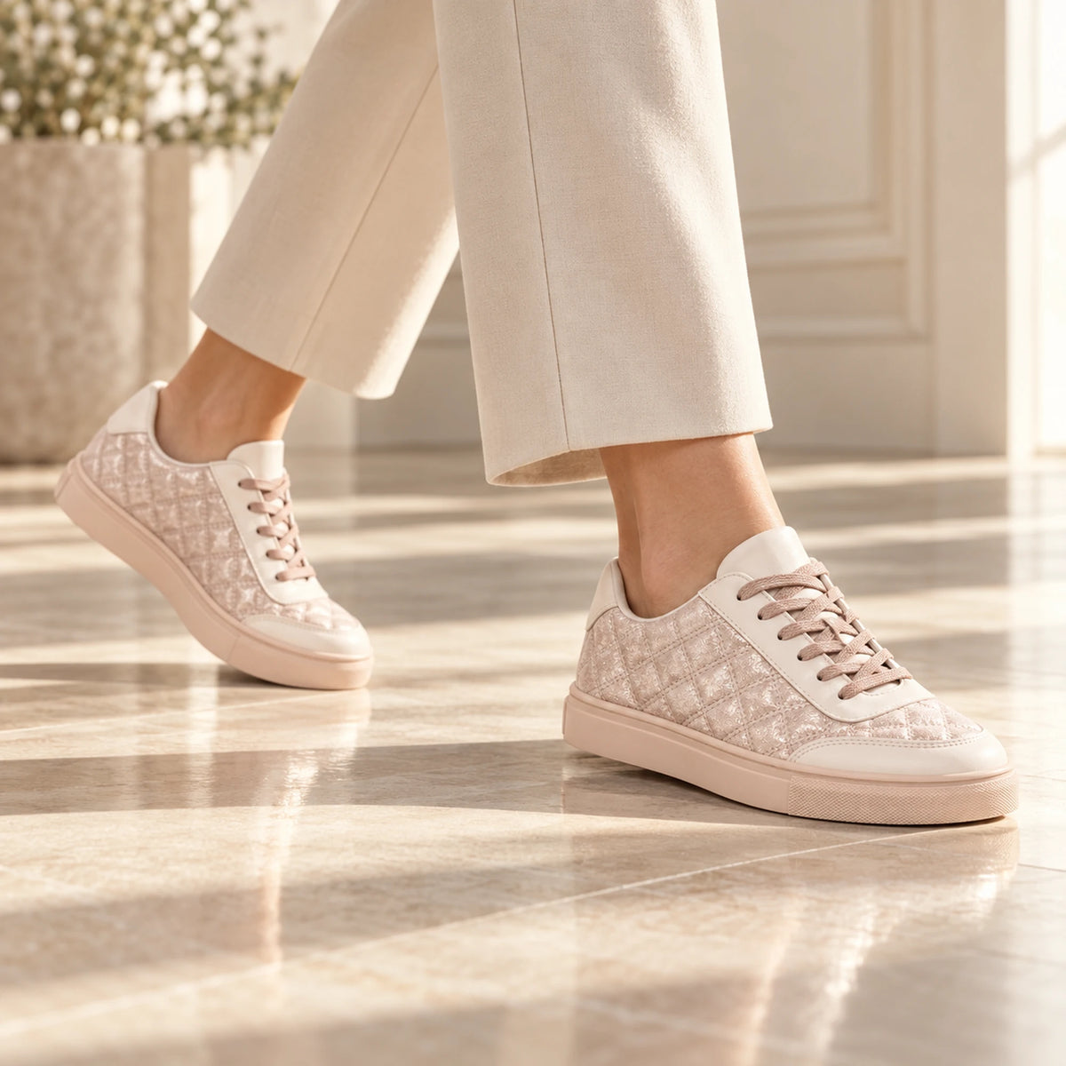 Blush quilted sneaker studio shot 5