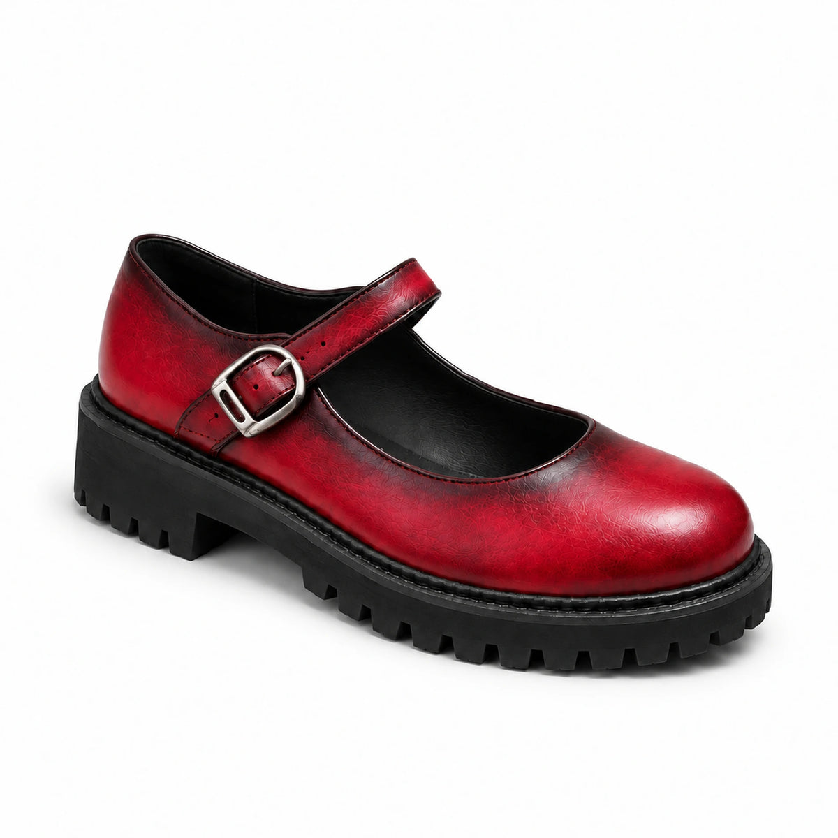 Burgundy patina leather Mary Jane loafer, profile view