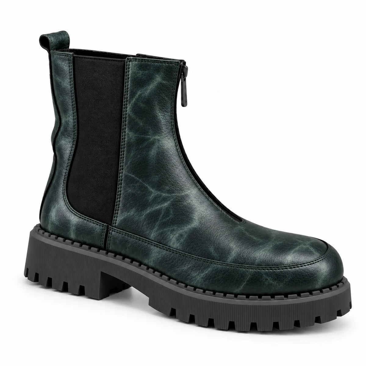 Women's Genuine Leather Chelsea Boot – Front Zip & Chunky Lug Sole